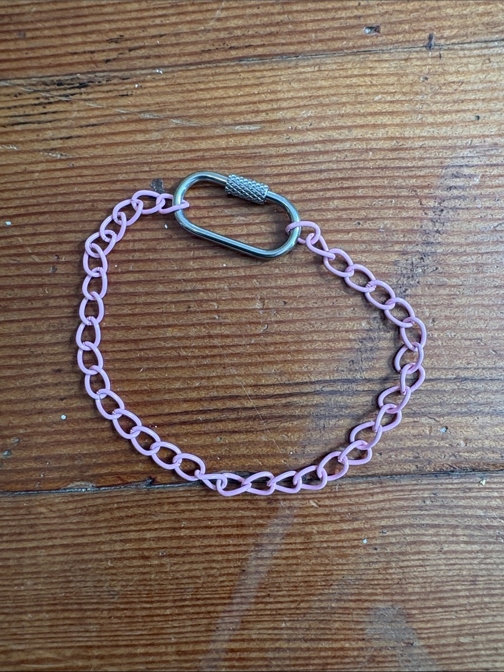 Hand-Crafted Pink Chain Bracelet with Silver Carabiner Clasp